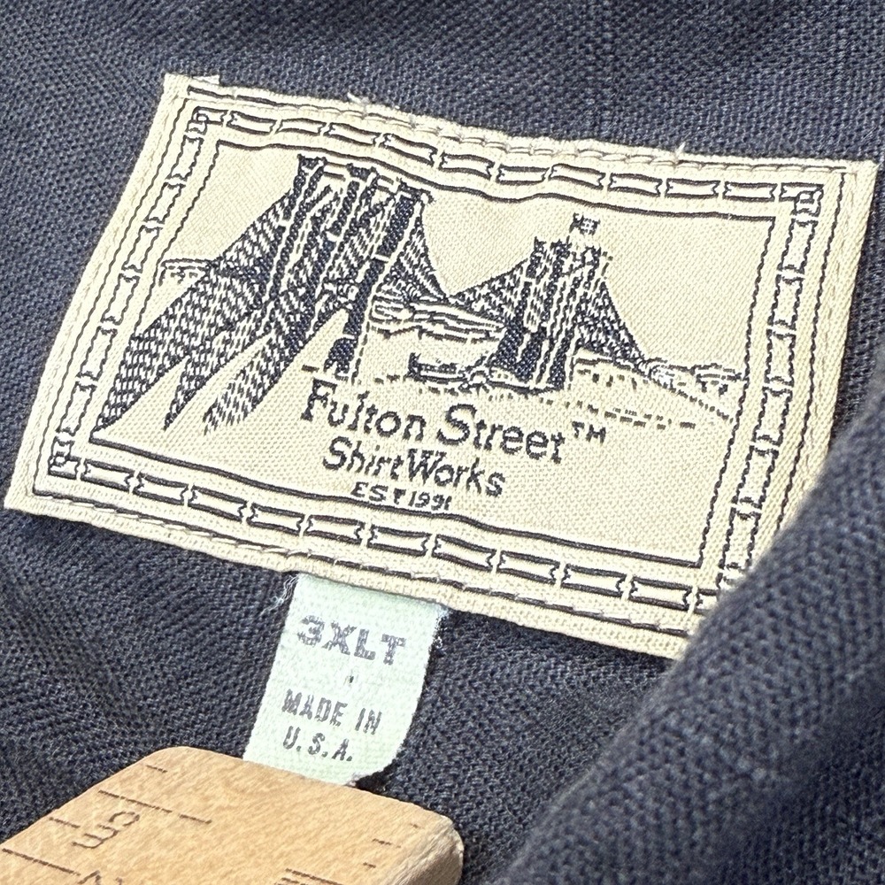Fulton Street Shirt Works Mens 3XLT Black Long Sleeve Button Up 90's Made In USA